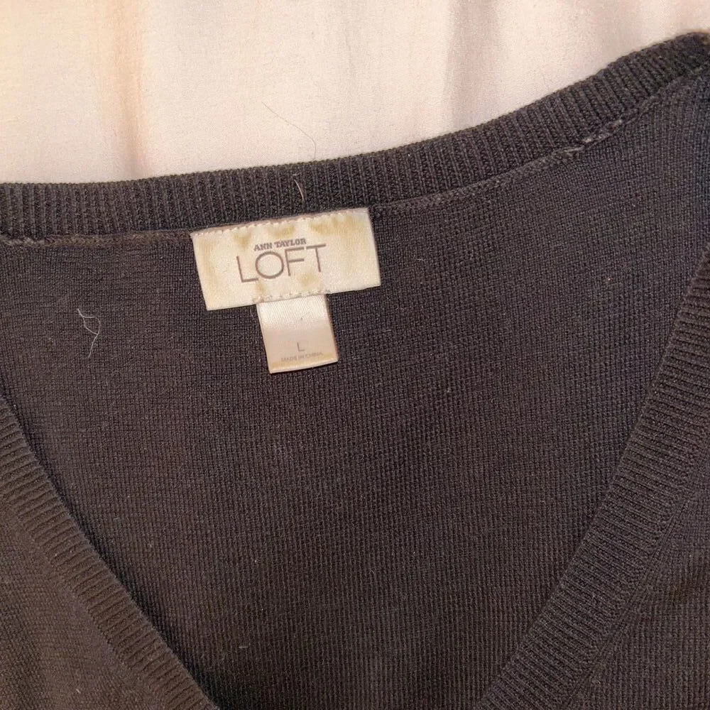 Ann Taylor Loft Black V Neck 34 Sleeve Pullover Sweater Size Large - Picture 4 of 6